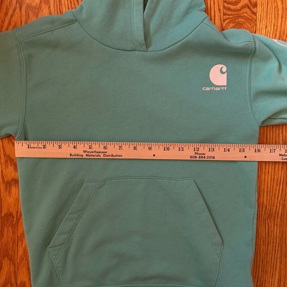 Carhartt Girl’s Teal Hooded Sweatshirt with Front Pocket Size Small (8) - Picture 11 of 13